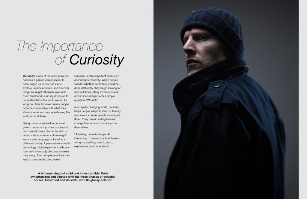 page spread with text and portrait photo